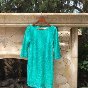 Sequin, foam green dress.